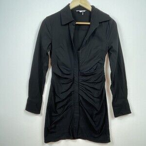 GREY LAB Los Angeles Black Long Sleeve Ruched Stretch Mini Dress Womens Sz Small